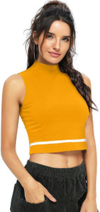 Dream Beauty Fashion Casual Color Block, Solid Women Yellow Top