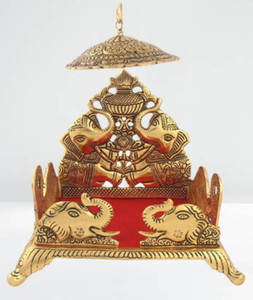 Lootnixx KridayKraft Handcrafted Krishna Ladoo Gopal/Laddu Bal Gopal White Metal Sihasan, Religious Puja Gifts and Decor, Showpiece Decorative Showpiece - 16 cm (Metal, Gold), krishna, JHULA, Singhasan, home temples, jhula, Singhasan for Laddu Gopal/Bal Gopal in Metal Gold Oxidized Finished Laddu Gopal Singhasan for Home Decor & Gifts Metal Home Temple, metal singhasan, brass singsan, Sihasan, Metal Krishna Sihasan, Laddu Gopal Singhasan For Home And Office Metal Home Temple Jhula