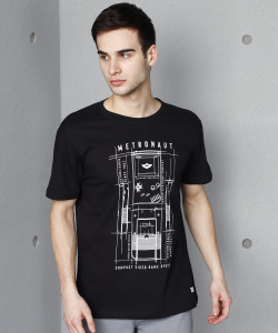 METRONAUT Graphic Print Men Round Neck Black T-Shirt