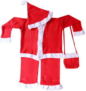ITSMYCOSTUME ITSMYCOSTUME Santa Claus Costume Dress Kids Christmas Costume Years Complete Set of 4(Jacket,Pant,Hat,Pouch)-Red & White Fancy dress Costume Kids Costume Wear
