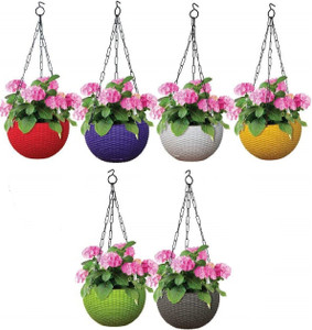 TechBlaze 8.5 inch Hanging Planters Flower Pots Gamla for Indoor and Balcony Beautiful Colours Flowerpot with Hanging Chain for Indoor Plants Gardening Balcony and Table Top Pots (6) Plant Container Set