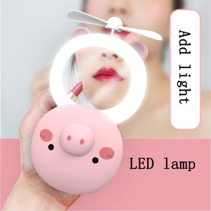 AZACUS Mini Mirror Makeup Beauty Light Fan for ( Women/Girls ) 3 in 1 USB Rechargeable Makeup Mirror + LED Light + Folding Fan USB Fan, Led Light