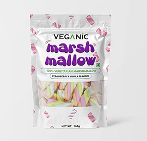 Veganic Marshmallows Pure Veg | Twisted Shape Strawberry/Vanilla Flavour | Vegetarian Marshmallow Candy Vanilla & strawberry Chewing Gum
