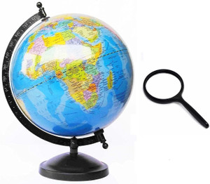 DawnRays Educational Political 5" Diameter Globe with Steel Finish Arc and Base Globe for Home Globe for Office Globe for Kids Study and Décor/ World Globe/ Home Décor/ Office Déco table Political World Globe