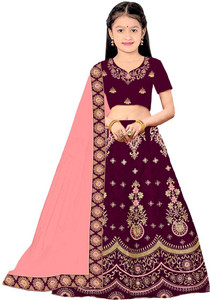 DHOLAZON Girls Lehenga Choli Ethnic Wear Embroidered Lehenga, Choli and Dupatta Set