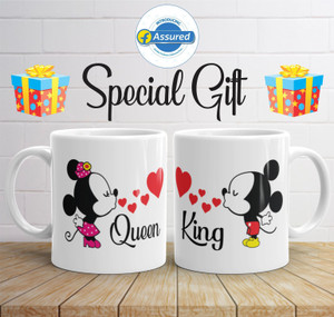 Artgenics King & Queen Printed Couple Coffee Tea Cup for Husband, Wife On Marriage, Anniversary, Birthday Valentine Gifts Ceramic Coffee 325ml. Ceramic Coffee Mug