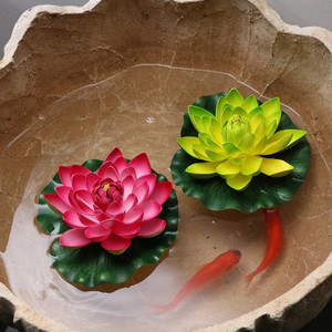 Ryme 2 Pcs Artificial Floating Foam Lotus Flower with Water Lily Pad Perfect for Home, Garden Pond/Pool Decoration Multicolor Lotus Artificial Flower