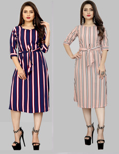 tanvi creation Women Skater Purple, Pink Below Knee Dress