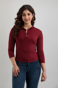 Mialo fashion Casual Solid Women Maroon Top