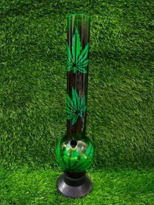 HEYDAY ENTERPRISES 16-inch Single Bulb Acrylic Water Pipe Bong with Leaf Print (40cm, Green) Plastic Outside Fitting Hookah Mouth Tip