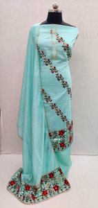 INITHI Chanderi Solid, Embroidered Salwar Suit Material