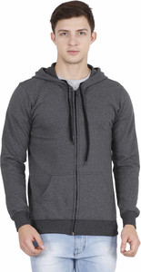 Fleximaa Solid Hooded Neck Casual Men Grey Sweater