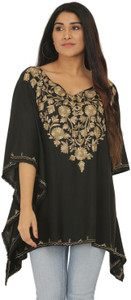 SAAKAA Casual Embroidered Women Black Top