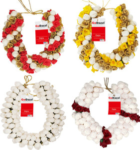 GoDazzl Pack of 4 Mix Color Fancy Gajra in Artificial Sola Wood Material Jasmine Mogra Flower For Brides, Hair Chain, Juda Bun, Garland, Wedding, Parties (Long Size, Mix of PINK, YELLOW, GOLD, RED or WHITE) Hair Accessory Set