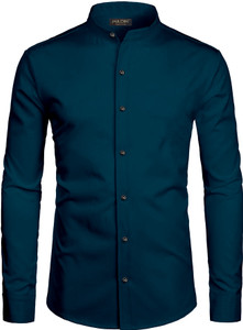 MILDIN Men Solid Casual Blue Shirt