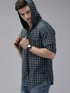 Roadster Men Checkered Casual Blue Shirt