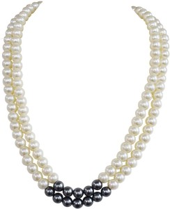 Surat Diamond 2 Line White Shell Pearl & Gray Pearl Necklace for Women (PS577) Shell Necklace
