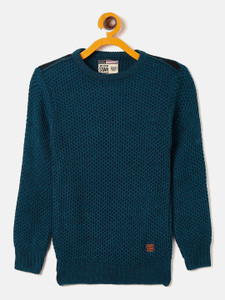 DUKE Woven Round Neck Casual Boys Blue Sweater