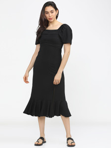Tokyo Talkies Women Skater Black Midi/Calf Length Dress