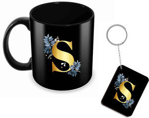 Tuelip Printed Design of Alphabet "S" with Keychain for Tea & Coffee सिरेमिक मग
