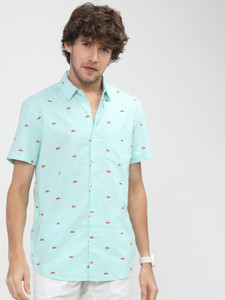 KETCH Men Printed Casual Blue Shirt