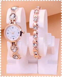 Motugaju Analog White Dial Watch With Heart Shape Rosegold Bracelet Analog Watch  - For Women