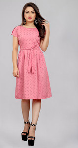 tanvi creation Women A-line Pink Below Knee Dress