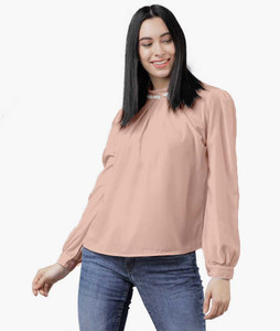 FabRange Casual Solid Women Pink Top