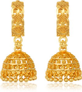 Heer Collection Latest Design South Indian Temple Jewellery Traditional 1gm Gold n Micron Plated Jhumkhi Meenakari Jhumki Jumkas Stylish Fancy Party Wear Wedding Bridal Daily Use Oxidised Golden Earrings / Earings / Ear rings Gold Bali jhumka Earring For Women & Girls Alloy, Brass, Metal Jhumki Earring