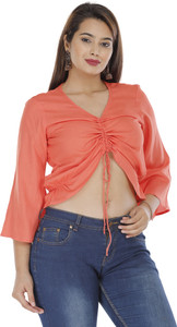 NANERA Casual Self Design Women Orange Top
