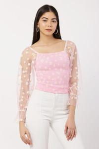 REESE Casual Embroidered Women Pink Top