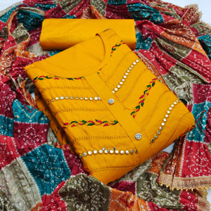 Hani synthetics Cotton Blend Embellished Salwar Suit Material