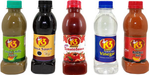 K3 Masala Jain Sauce Combo of Soya,Tomato,Green Chilli,Red Chilli and Vinegar (Pack of 5) Sauce