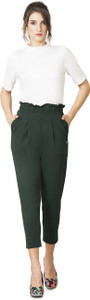 VAN HEUSEN Athleisure Peach Finish And Pleated Front Regular Fit Women Green Trousers