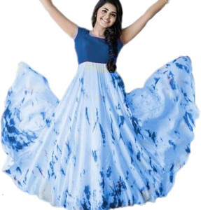 City Craft Women Gown Blue Ankle Length Dress