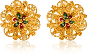 Heer Collection Latest Design South Indian Temple Jewellery Traditional 1gm Gold n Micron Plated Jhumkhi Meenakari Jhumki Jumkas Stylish Fancy Party Wear Wedding Bridal Daily Use Oxidised Golden Earrings / Earings / Ear rings Gold Bali jhumka Earring Flower Design Tops Earring For Women & Girls Alloy, Brass, Metal Stud Earring