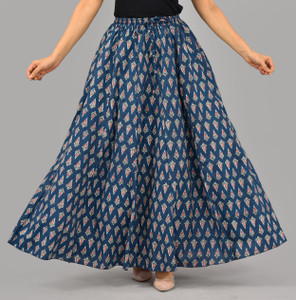 AR-FABTIKO Printed Women Pleated Blue Skirt