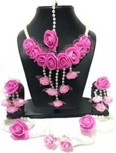 New Jaipur Handicraft Fabric Pink, White Jewellery Set