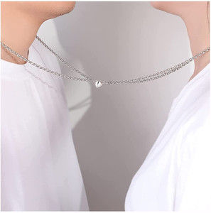 Deal Nut Couples and best friends magnetic heart necklace set Silver Stainless Steel Locket