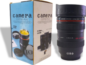 Qtonz Camera Lens Shape Coffee Cup & Plastic Coffee Cup With 2 Lids (350 ml) स्टेनलेस स्टील, प्लास्टिक मग