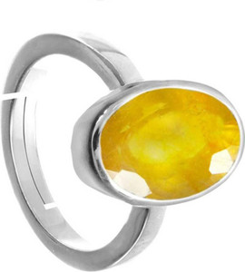 Chopra Gems Yellow Sapphire Ring Adjustable Pukhraj Gemstone Ring for Men and Women Brass Sapphire Silver Plated Ring