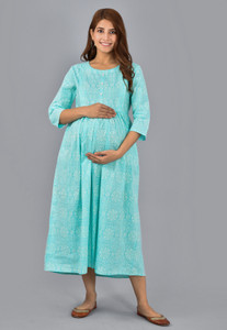 Negen Women Fit and Flare Light Blue Midi/Calf Length Dress