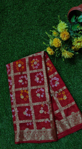 Stylish Sarees Checkered Bandhani Jacquard, Art Silk Saree