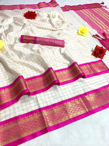 fionnenterprise Checkered Daily Wear Cotton Silk Saree