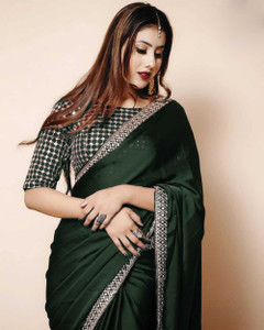 Hensi sarees shop Embroidered, Solid/Plain Bollywood Silk Blend, Pure Silk Saree