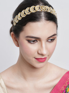 Karatcart Gold Plated Handcrafted Floral Beaded Kundan Hair Band