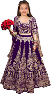 The Fashion Prime Girls Lehenga Choli Ethnic Wear Embroidered Lehenga, Choli and Dupatta Set