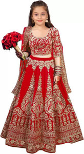 The Fashion Prime Girls Lehenga Choli Ethnic Wear Embroidered Lehenga, Choli and Dupatta Set