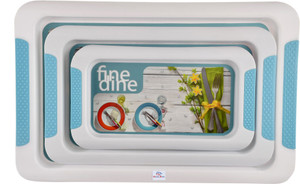 Heart Home Strawberry Printed Multi-Purpose Non Slip Plastic Serving Tray, Set of 3 (Blue) Tray