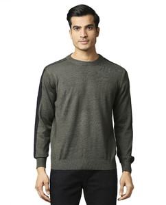 Raymond Self Design Round Neck Casual Men Grey Sweater